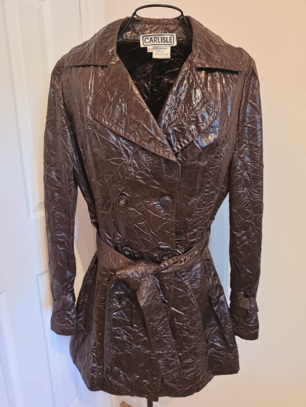 Faux Leather Texturized Trench Coat